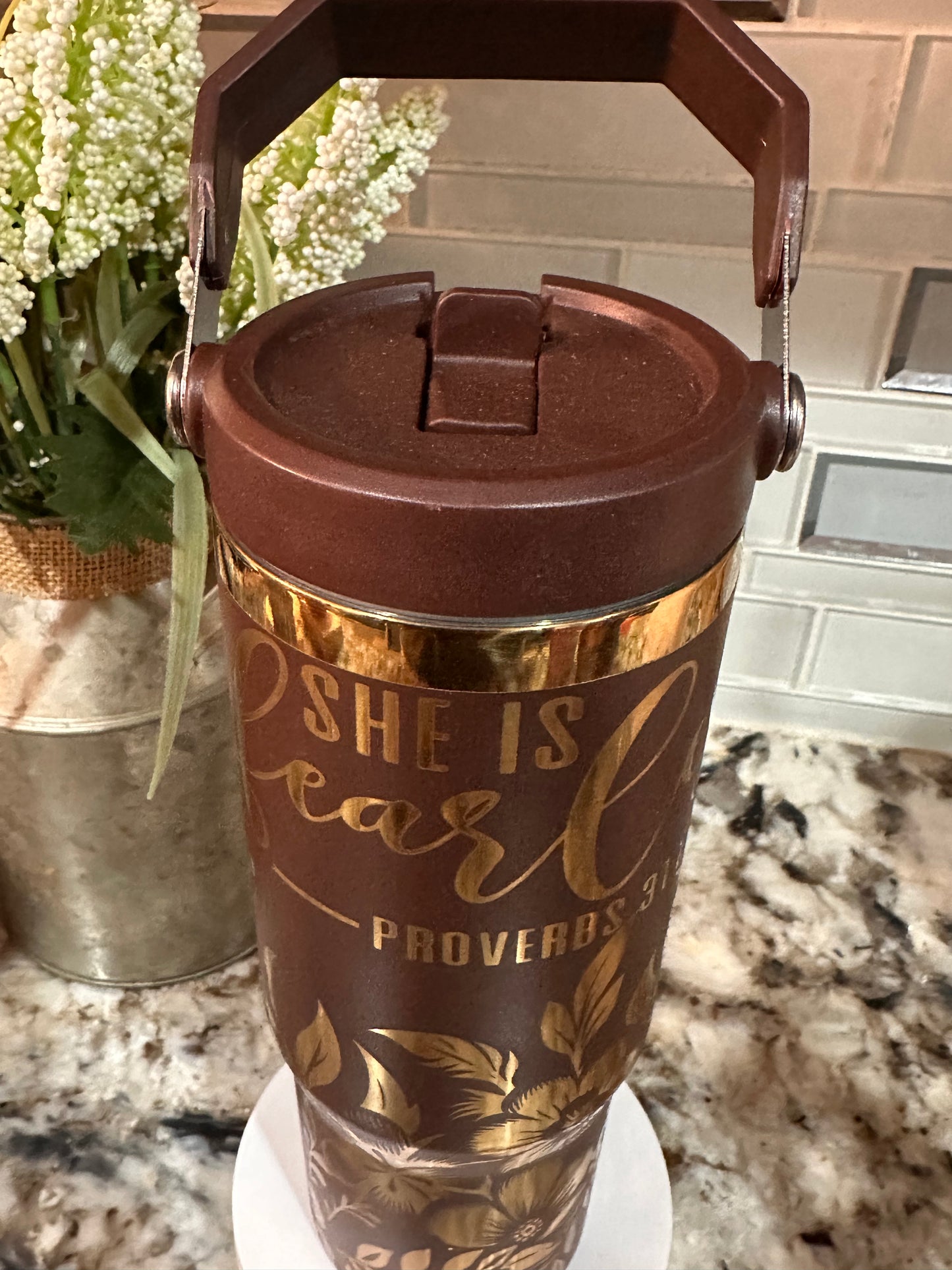 SHE IS FEARLESS 30 oz Stainless Steel TUMBLER- GOLD Plated, Double Walled Vacuum Insulated
