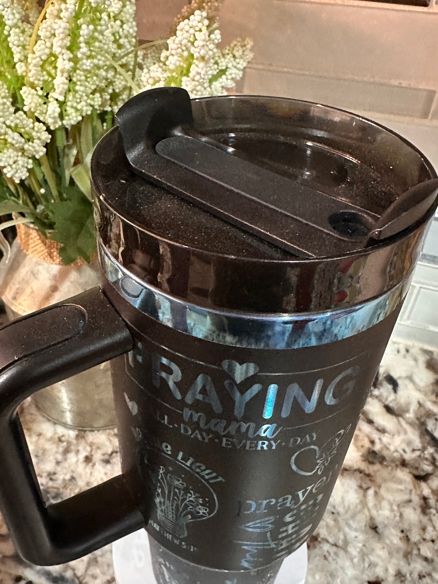 PRAYING MAMA 40 oz Stainless Steel TUMBLER- Blue Plated, Double Walled Vacuum Insulated