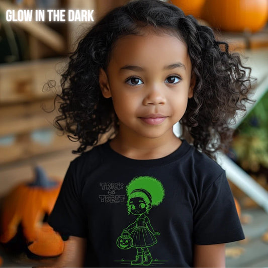 Single Color Screen Print- Trick  or Treat Girl, Glow in the Dark