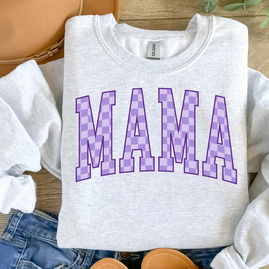 Clear Film Full Color Screen Print-  MAMA PURPLE CHECKER